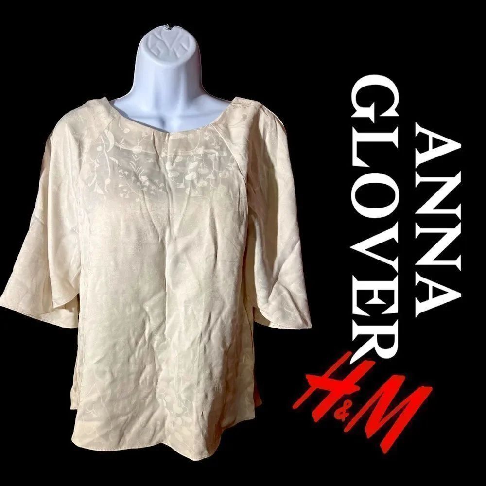 Anna Glover × H&M Short Sleeved Blouse natural white elegant sz 2